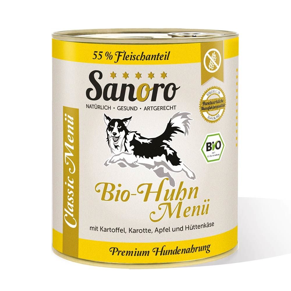 Sanoro - Menü Classic vom Bio-Huhn mit 55 % Fleischanteil, Bio-Kartoffel und Bio-Karotte