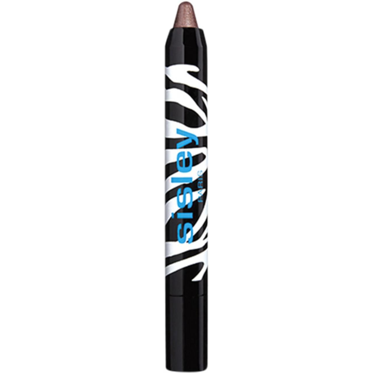 Sisley Phyto-Eye Twist. Schwarzer Stift mit Zebra-Muster und blauem Schriftzug. Spitze in Braun-Metallic.