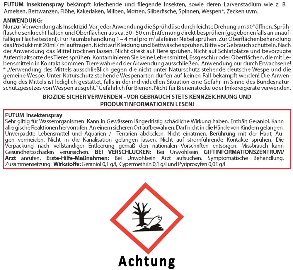 FUTUM Spinnen Spray mit Sprüher gegen Spinnentiere & Eier Hochwirksame Spinnenbekämpfung