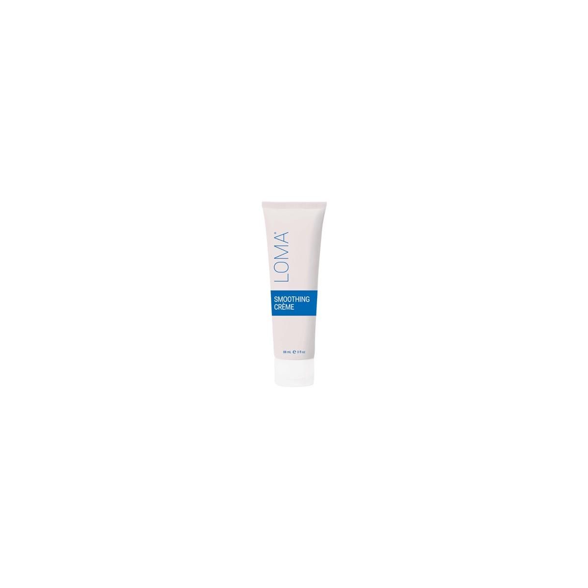Tube LOMA Smoothing Creme. Weiß mit blauem Streifen. Text: LOMA, Smoothing Creme.