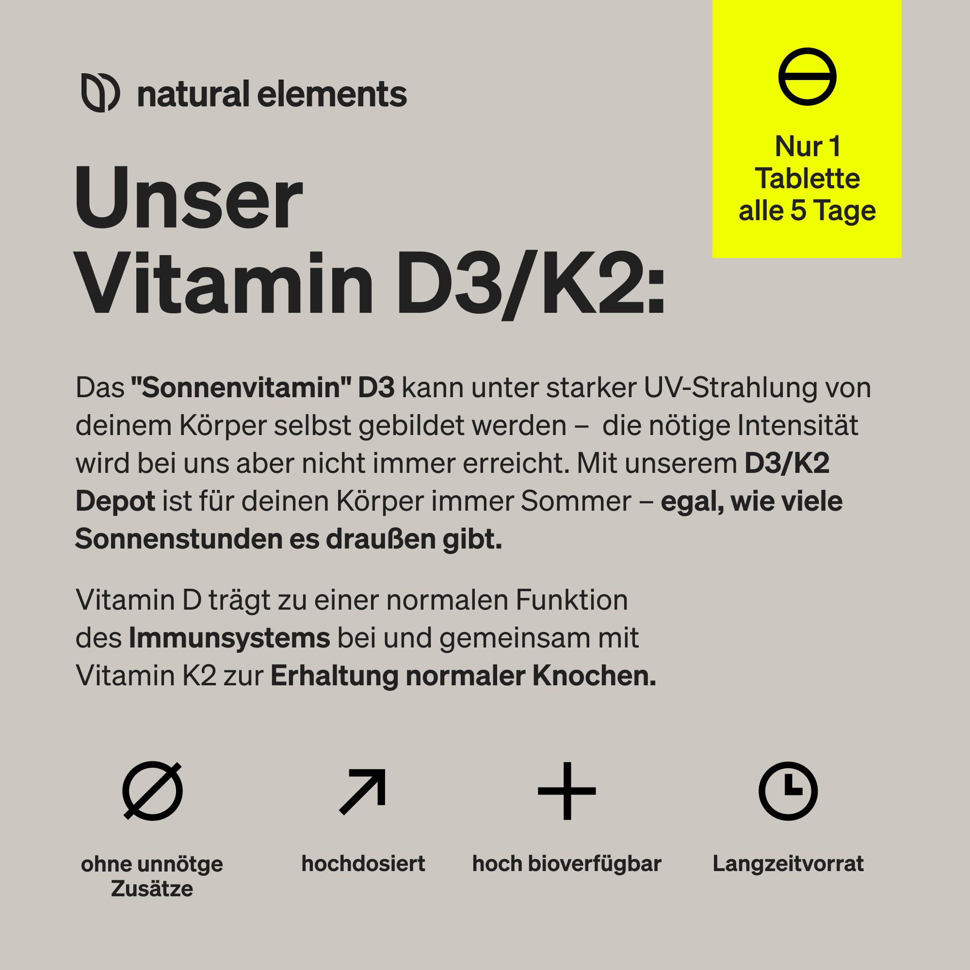 natural elements Vitamin D3/K2 Depot – K2VITAL® – 99,7+% All-Trans K2-MK7 + 5000 IE Vitamin D3