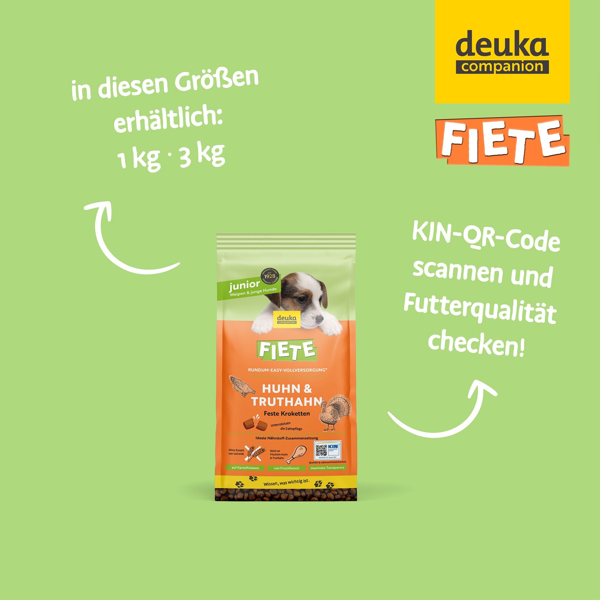 FIETE Junior Huhn & Truthahn - Getreidefreies Trockenfutter für Welpen
