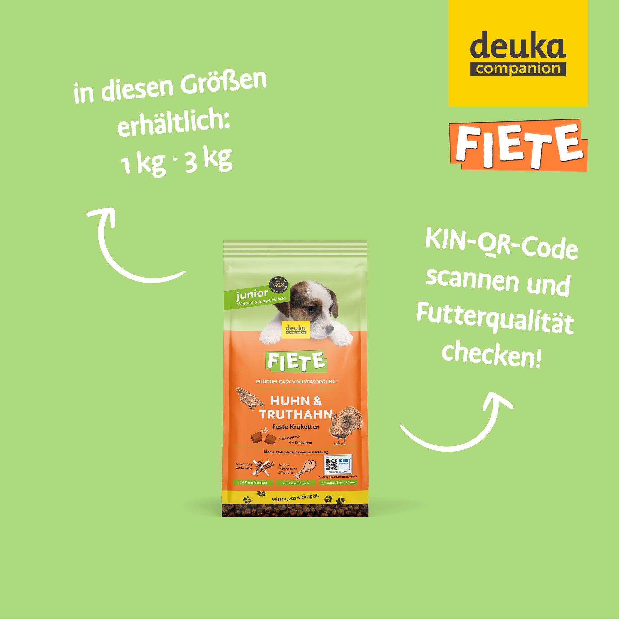 Fiete Junior Huhn & Truthahn - Getreidefreies Trockenfutter für Welpen 3 kg Futter