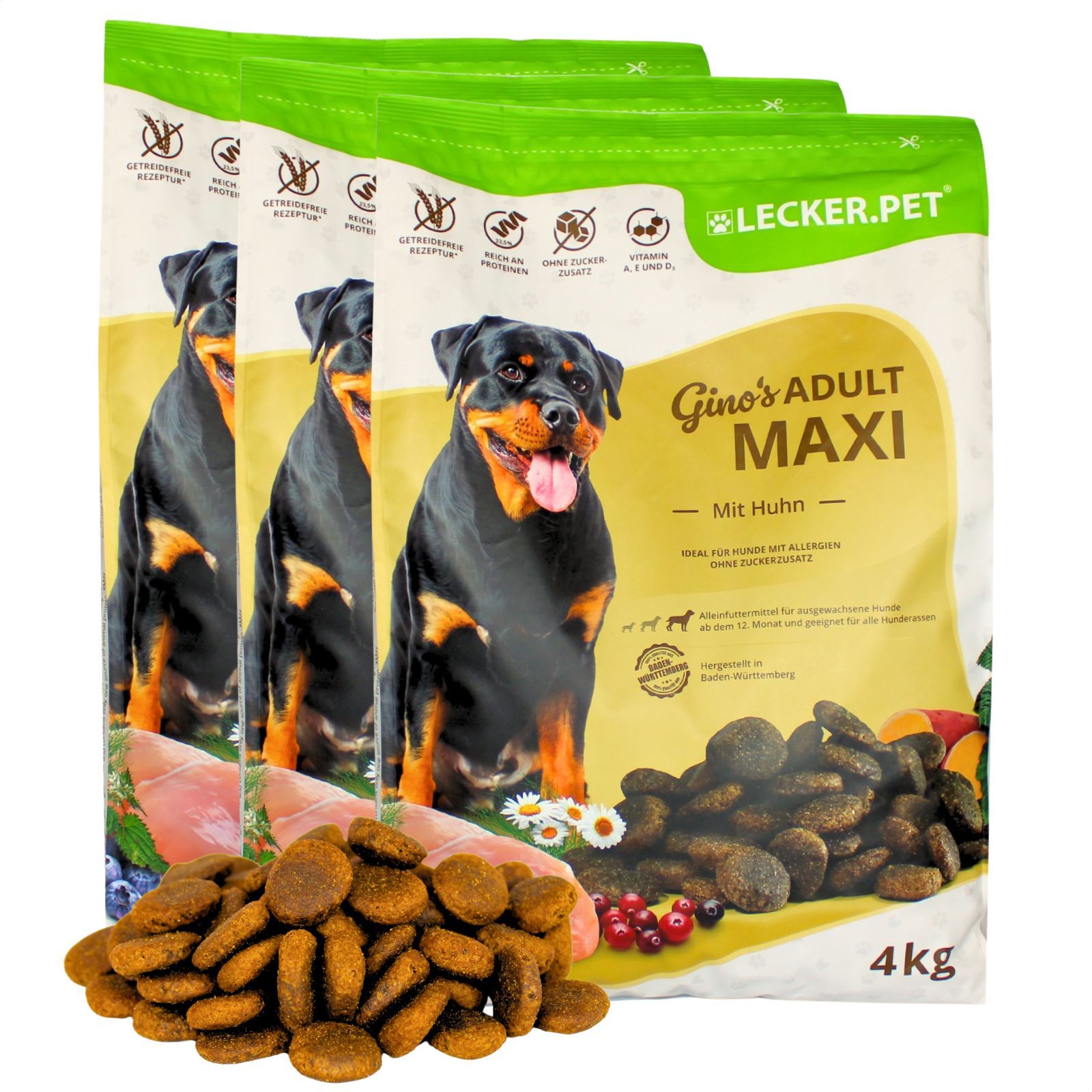 Lecker.Pet® Gino's Adult Maxi mit Huhn Hundefutter Trockenfutter Vollnahrung 12 kg Nicht relevant