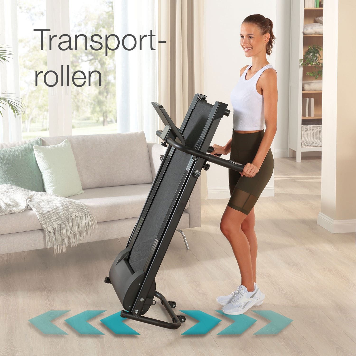 aktivshop klappbares Laufband schwarz, 750 Watt leiser Elektromotor, Extra breite 40 cm Lauffläche