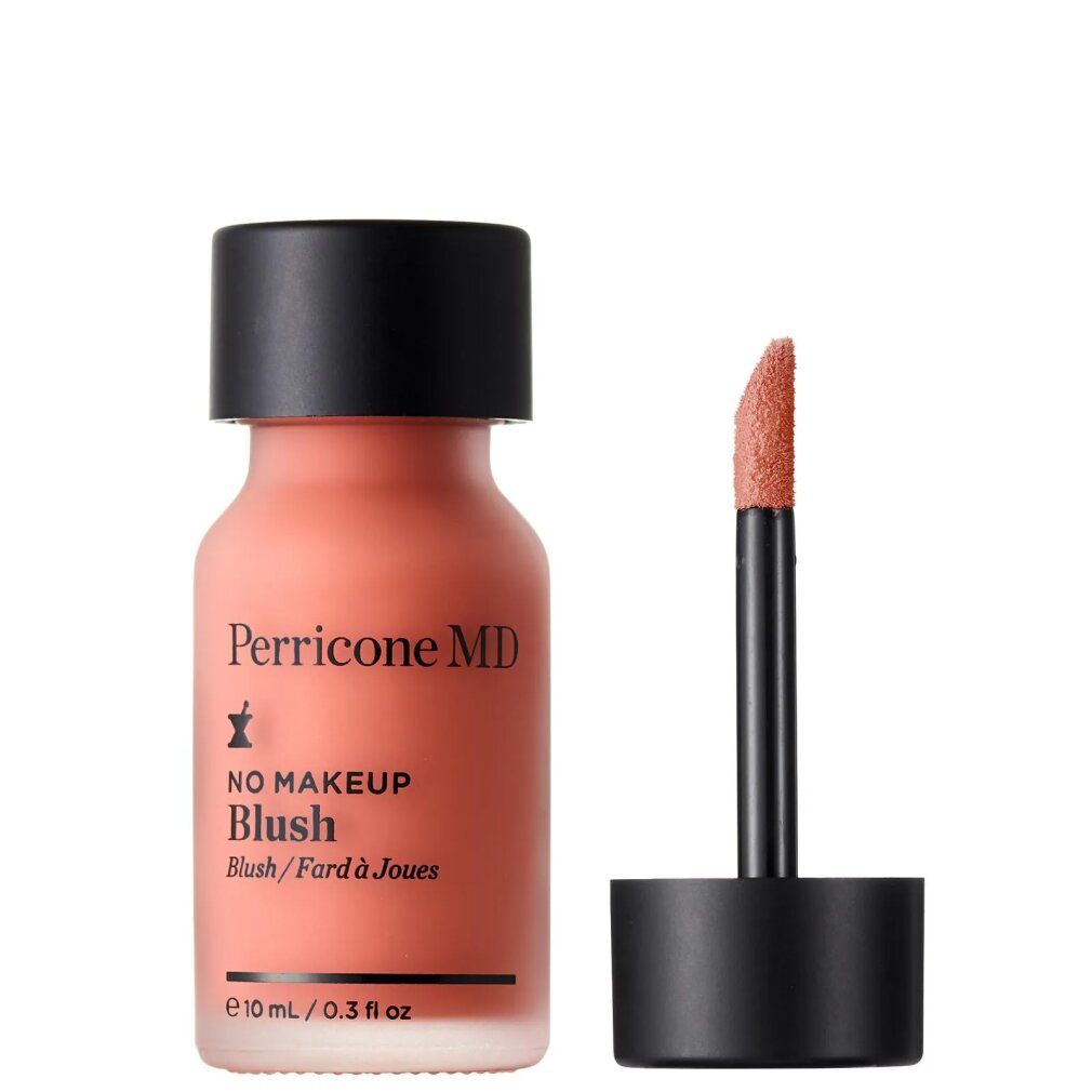 Perricone MD No Makeup Blush in Pfirsichton, 10ml. Flasche mit schwarzem Deckel und Applikator.