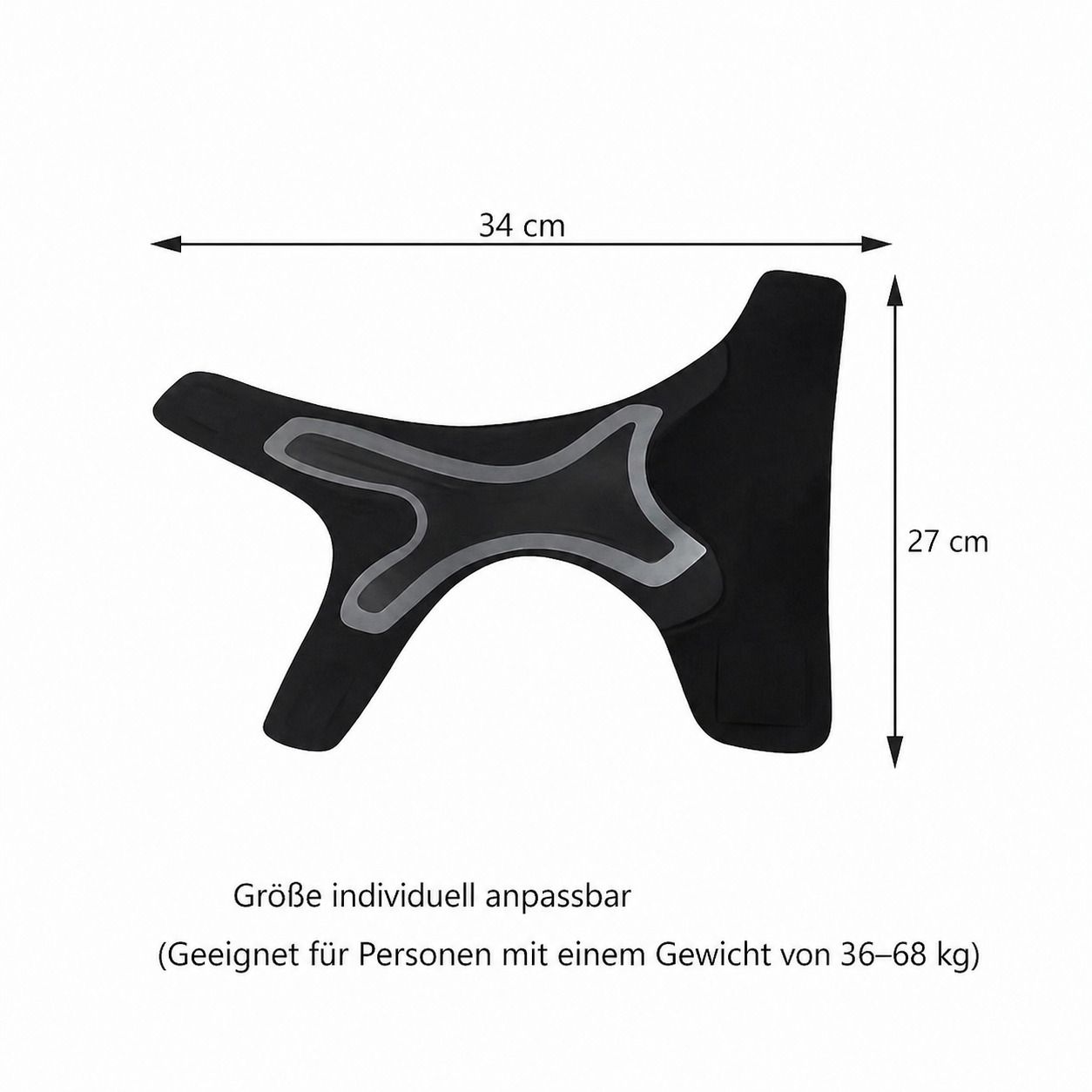 Schwarze Knöchelbandage, 34 x 27 cm. Individuell anpassbar. Geeignet für Personen mit 36-68 kg.