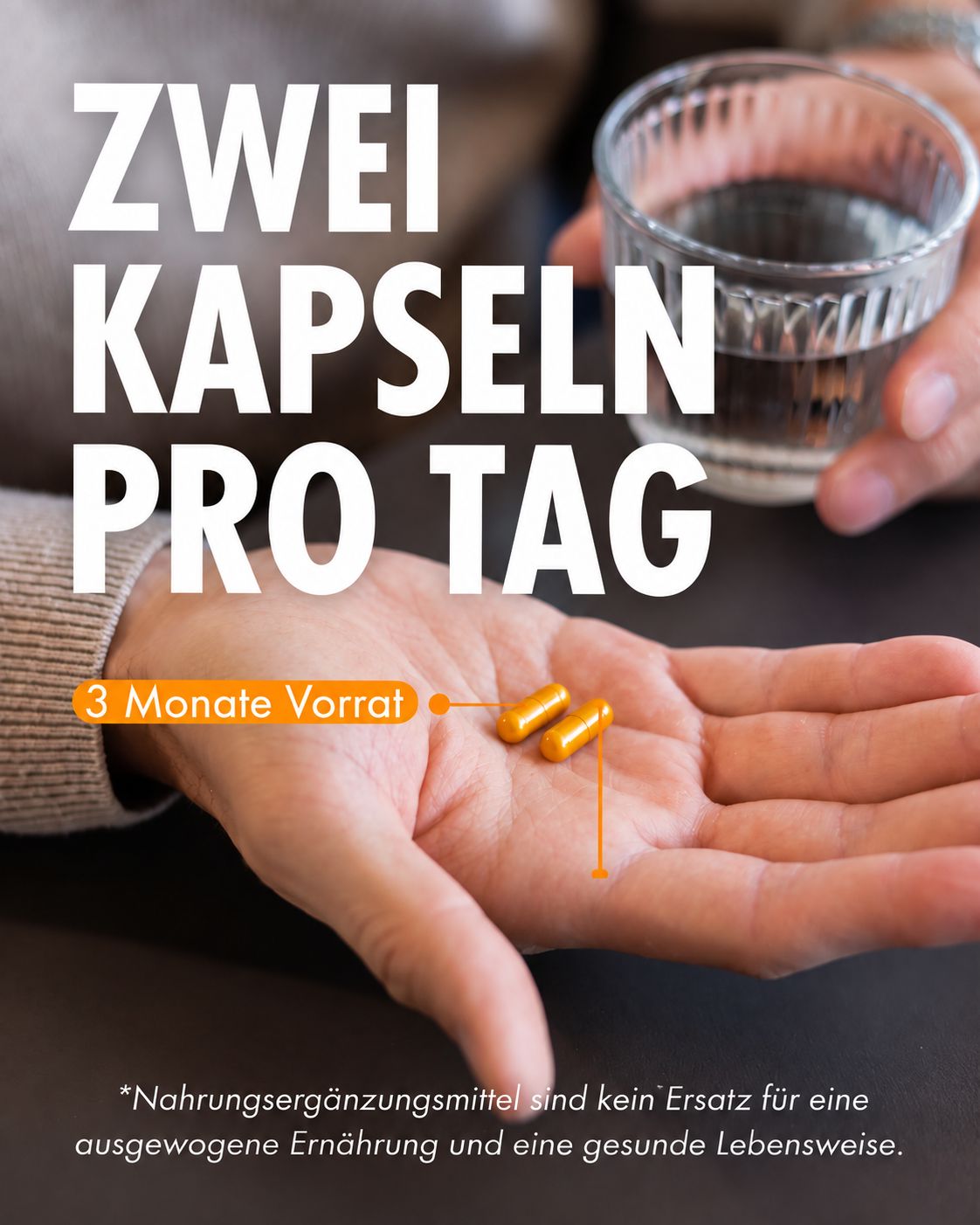 Zwei Kapseln pro Tag für 3 Monate Vorrat. Nahrungsergänzungsmittel.