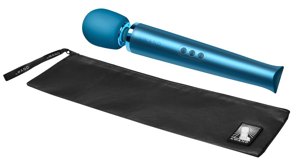 Le Wand Vibrationsmassagegerät mit schwarzer Tasche, blau.