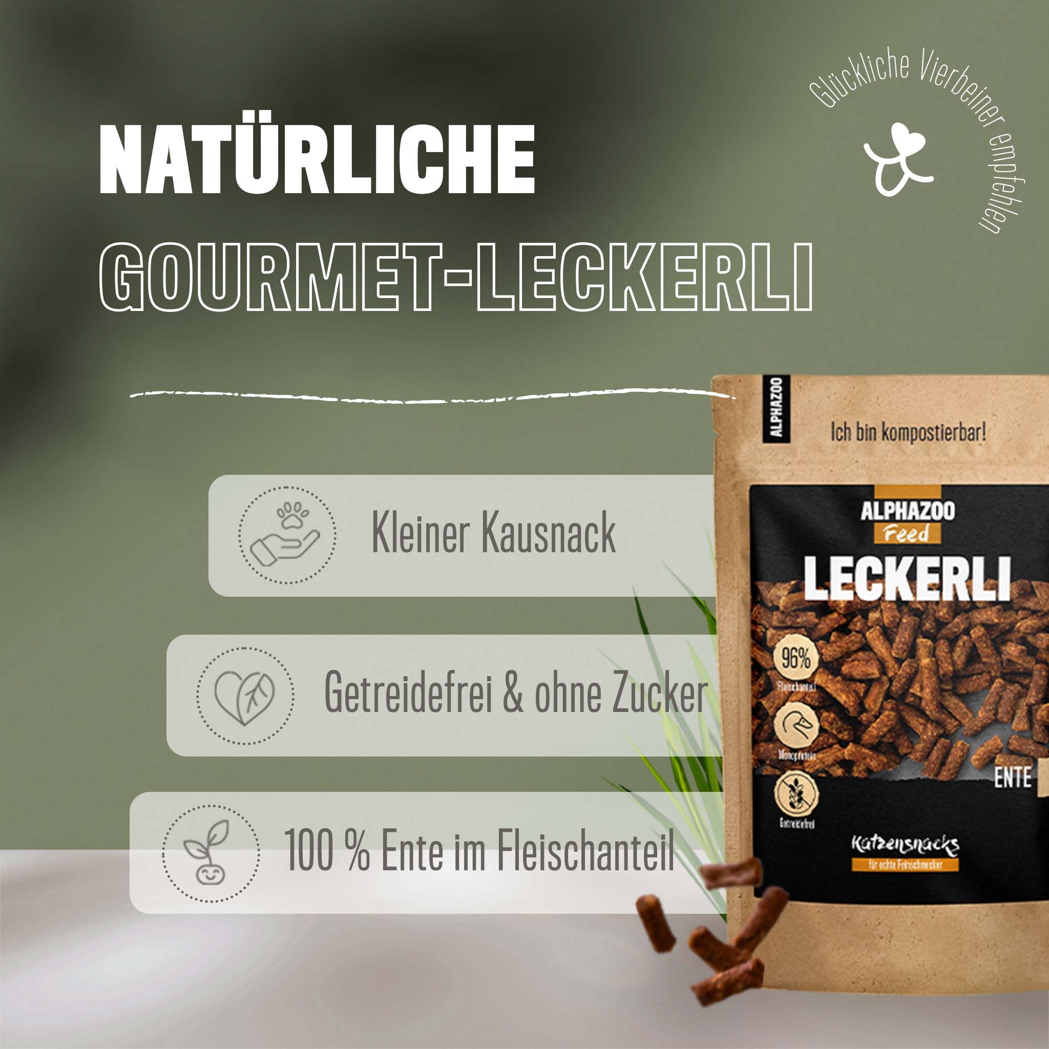 Alphazoo Leckerli Ente, Snacks für Katzen 200 g Pellets