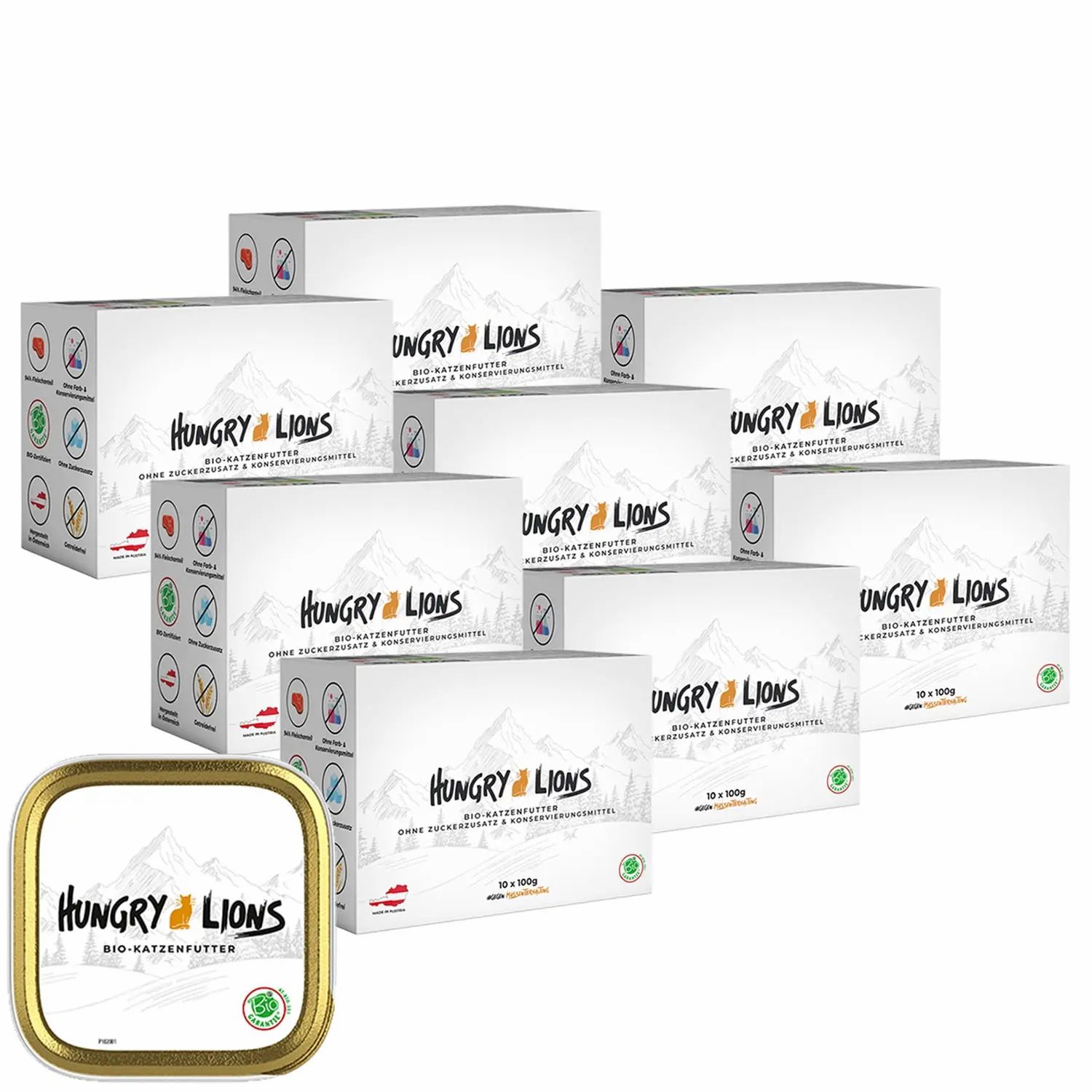 Hungry Lions BIO Katzenfutter Lamm Paté – Nassfutter für Katzen, 94 % Fleischanteil, getreidefrei 80x100 g Schale