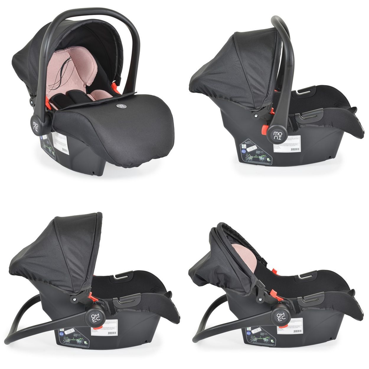 Grauer Babyschalen-Einsatz mit Kopfstütze und Seitenflügeln.