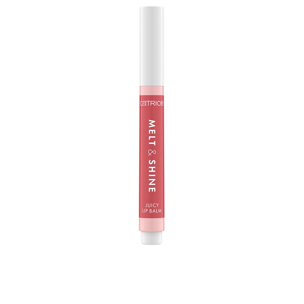 Lippenbalsam mit weißem Deckel. Aufschrift: MELT & SHINE, JUICY LIP BALM. Marke: Catrice.