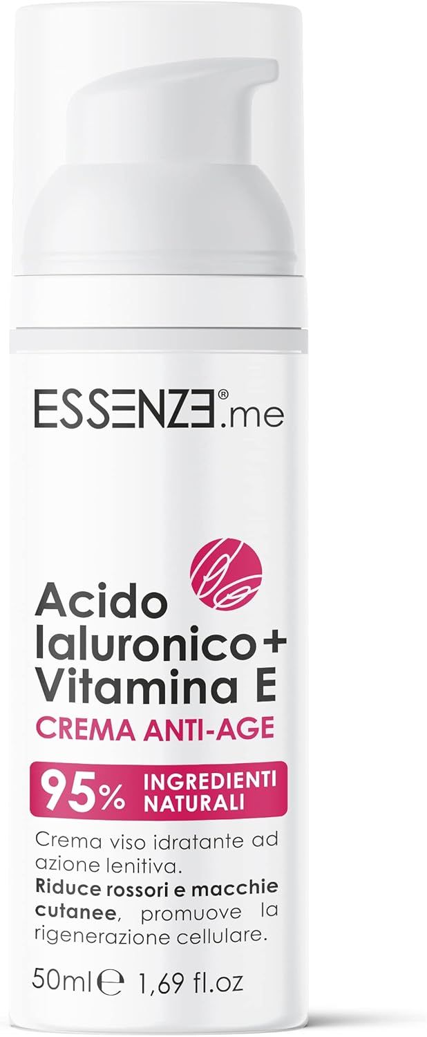 Essenze.me Crema Viso Anti-Age con Acido Ialuronico e Vitamina E - 95% Ingredienti Naturali - 50 ml
