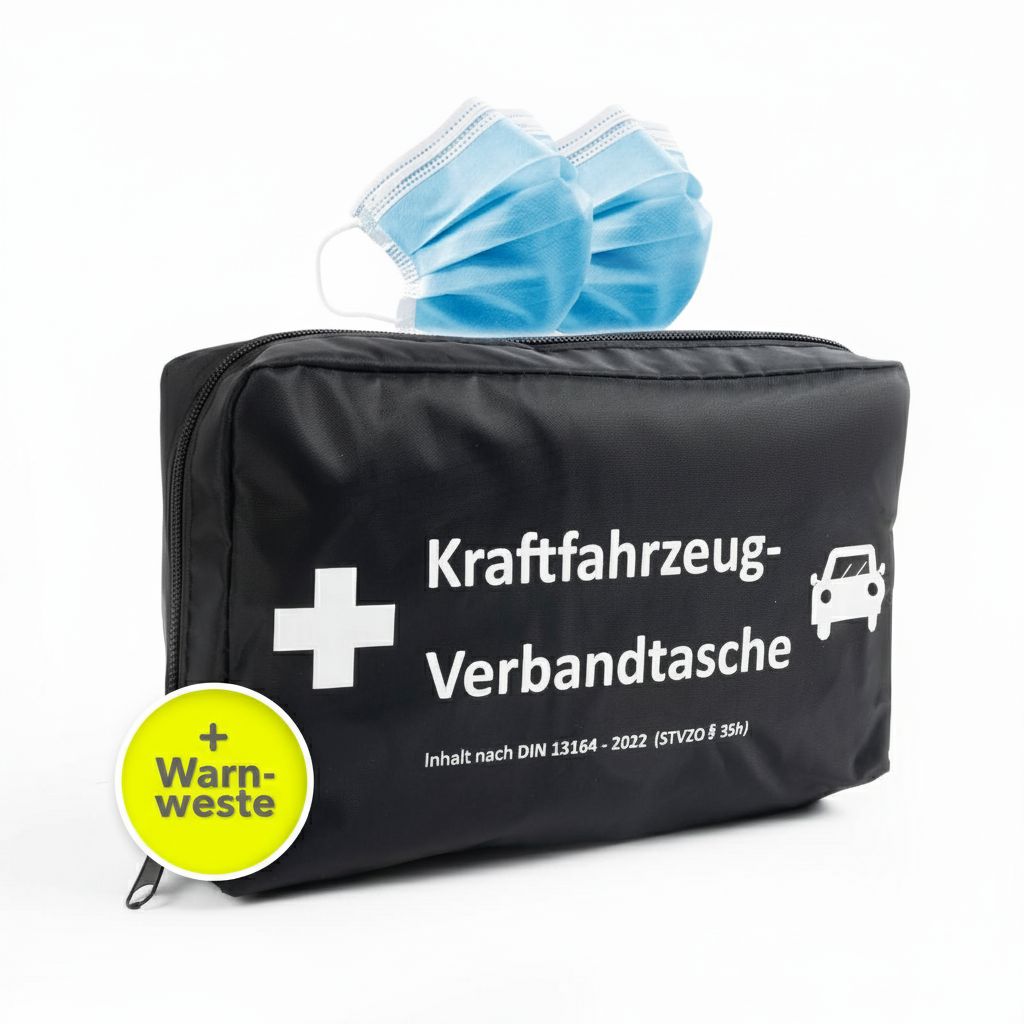 KARAT KFZ-Verbandtasche - Erste Hilfe Set - DIN 13164:2022 mit zwei Masken und Warnweste