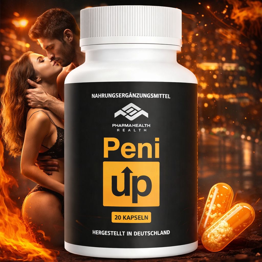 Peni Up Kapselbehälter mit Pharma Health Logo und 20 Kapseln.