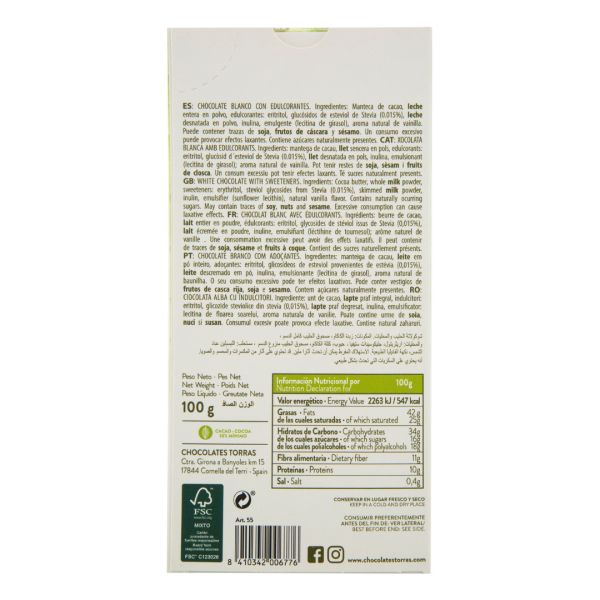 Torras White Chocolate with Stevia