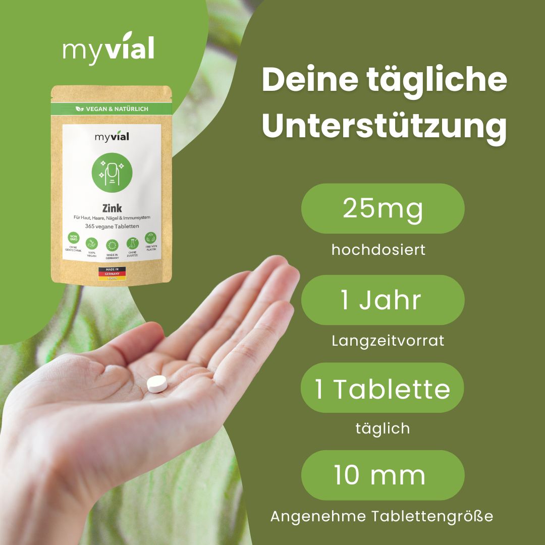 myvial® Zink Tabletten 25 mg hochdosiert - veganes Zinkbisglycinat 365 St