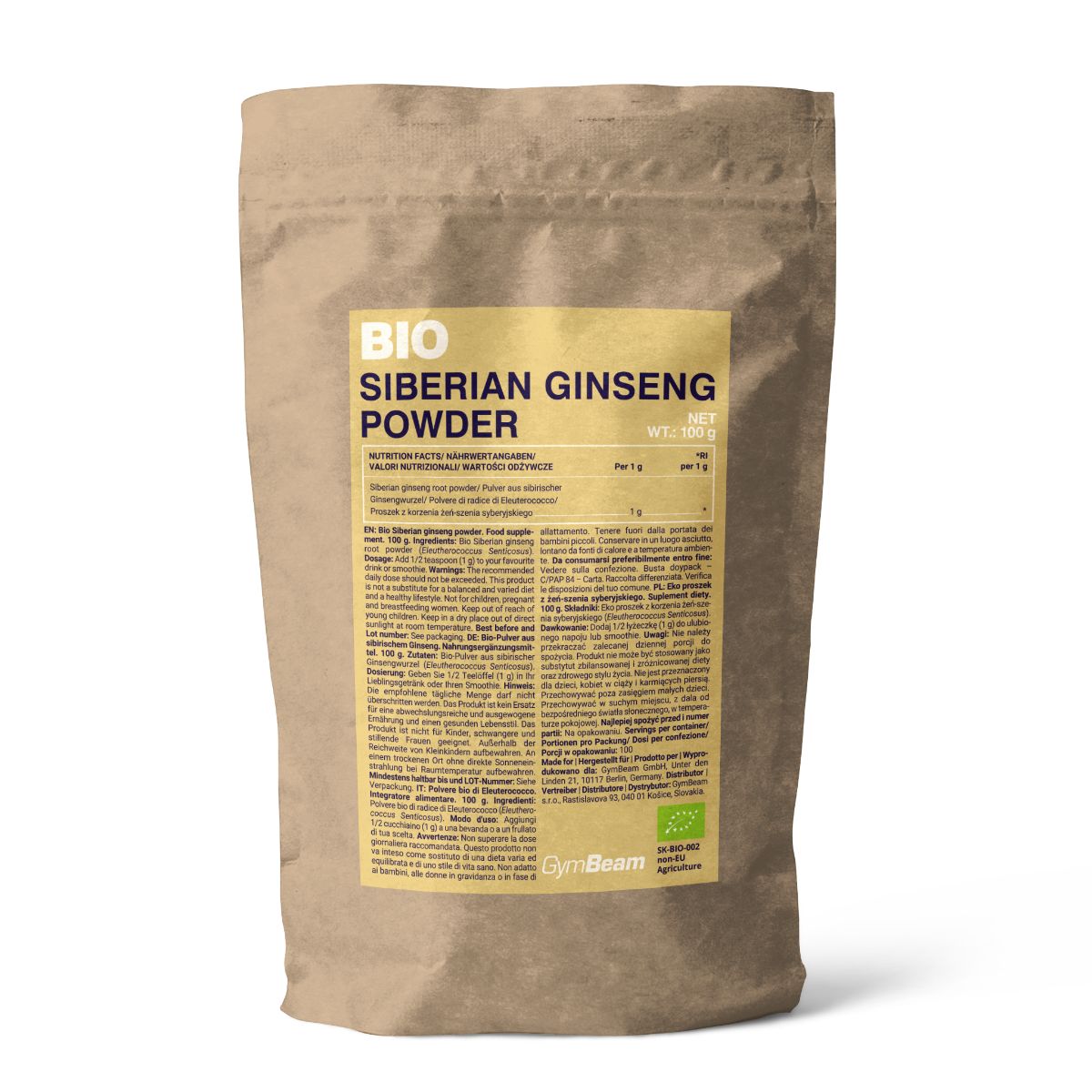 GymBeam BIO Sibirischer Ginseng Bio-Wurzel Pulver 100 g