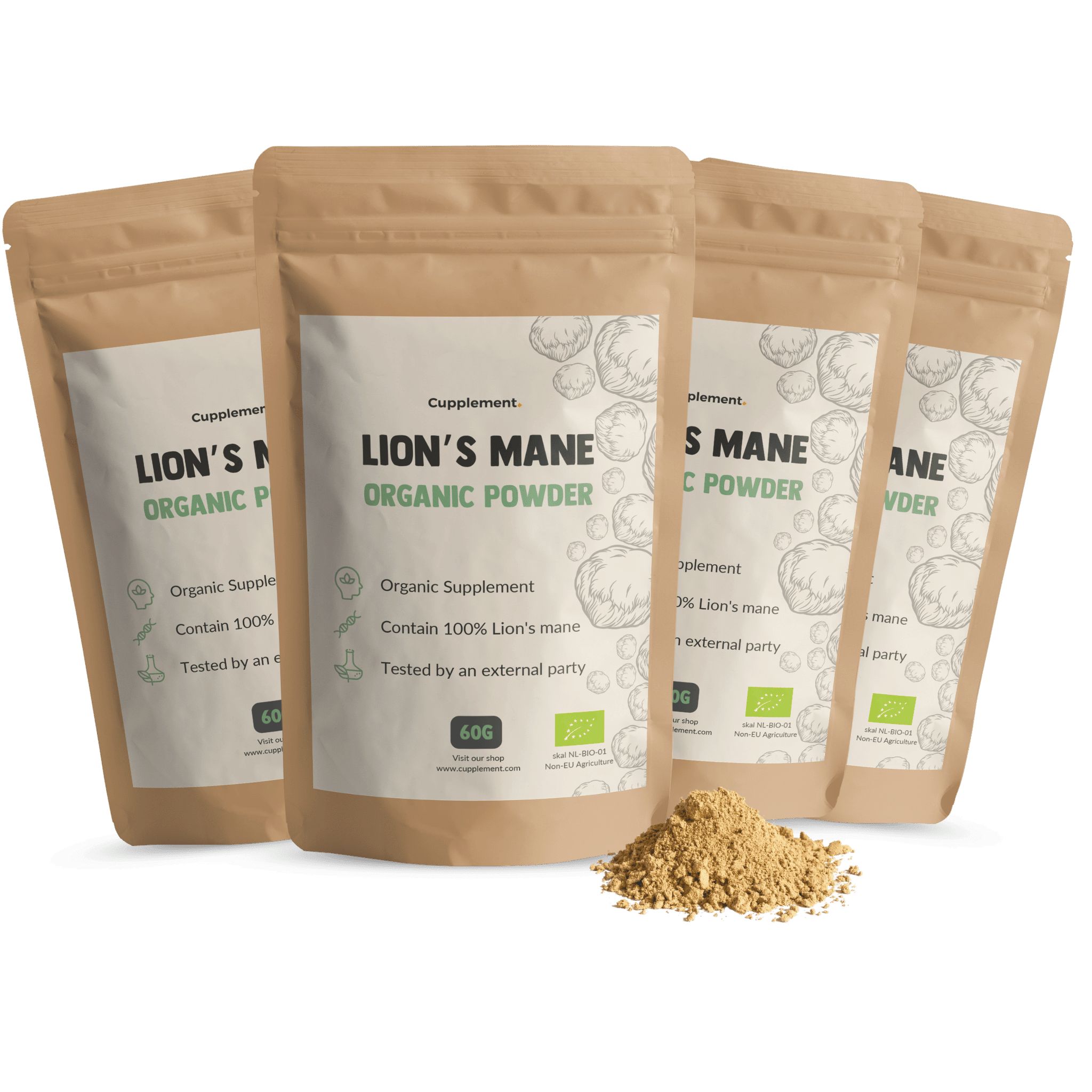 Cupplement® - Lions Mane Pulver (Hericium Erinaceus) Bio Multipack 240 g