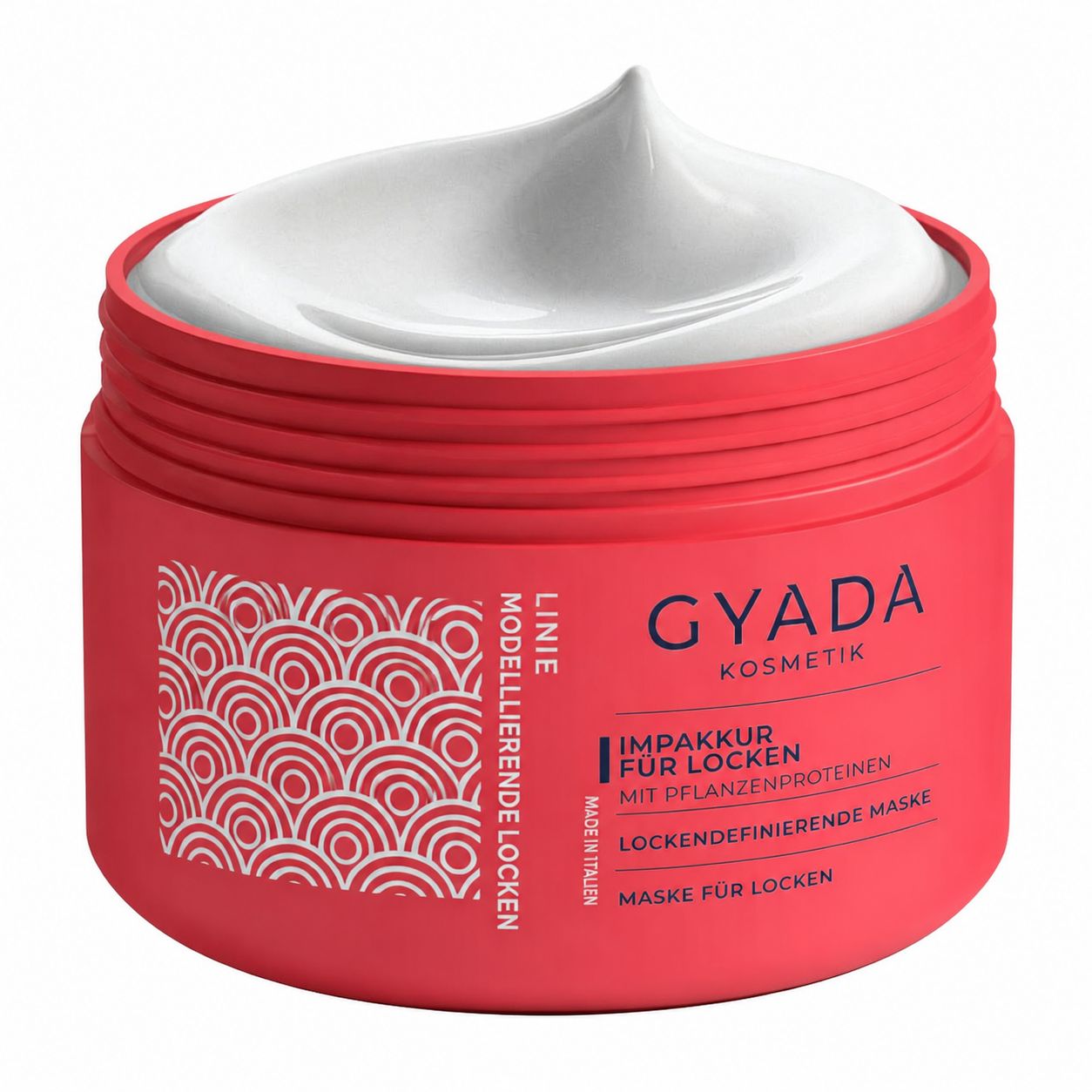 GYADA Kosmetik Locken Maske in einem roten Tiegel mit weißer Creme.