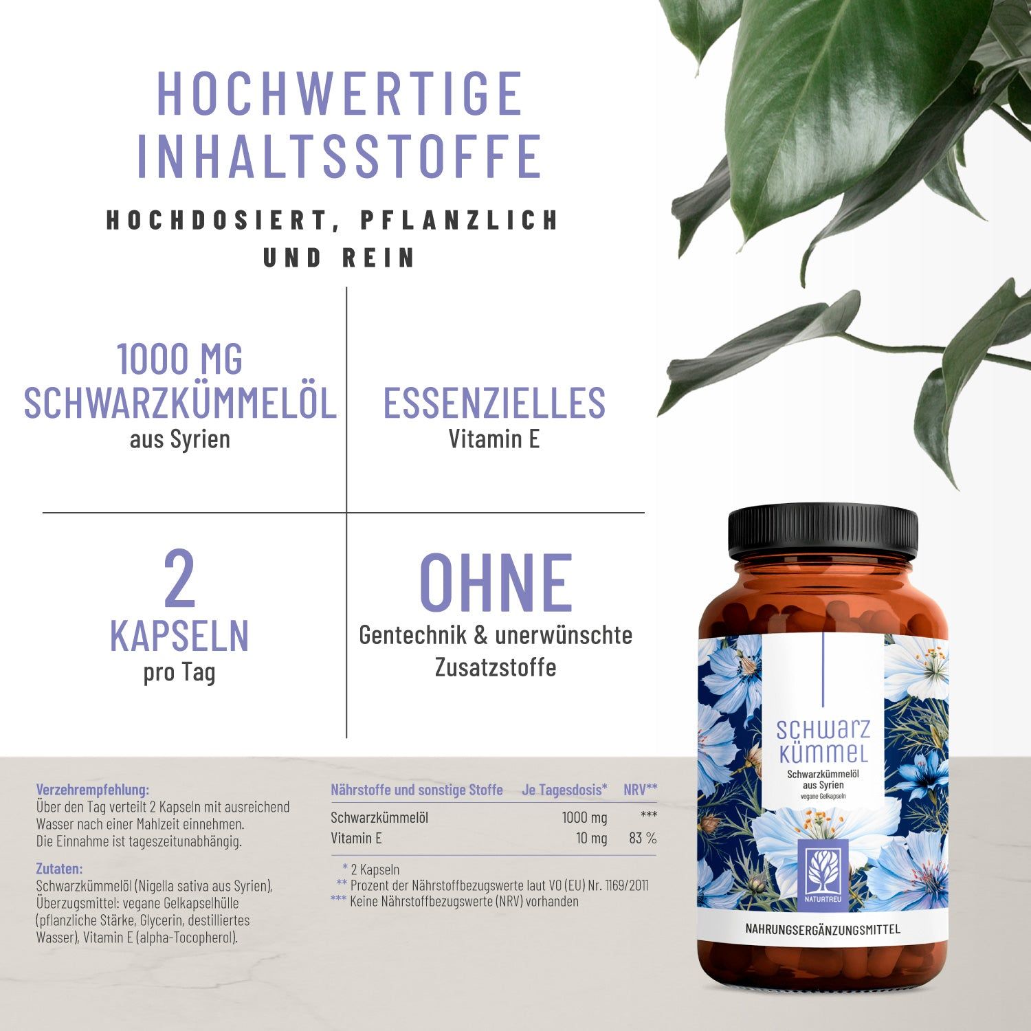 Schwarzkümmelöl aus Syrien 1000mg hochdosiert - 120 vegane Gelkapseln - NATURTREU®