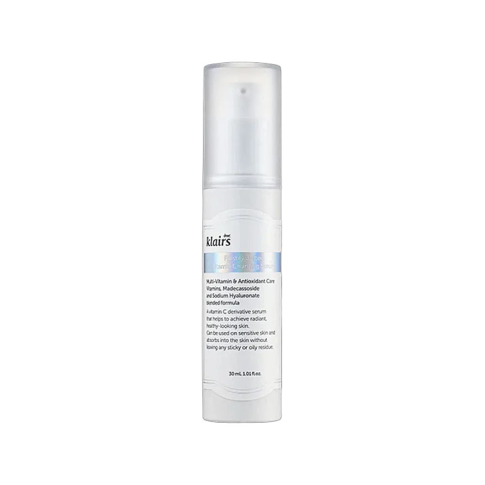 Weißes Serum-Fläschchen. Aufschrift: klairs. Text: Multi-Vitamin & Antioxidant Care, Vitamin C derivative serum.