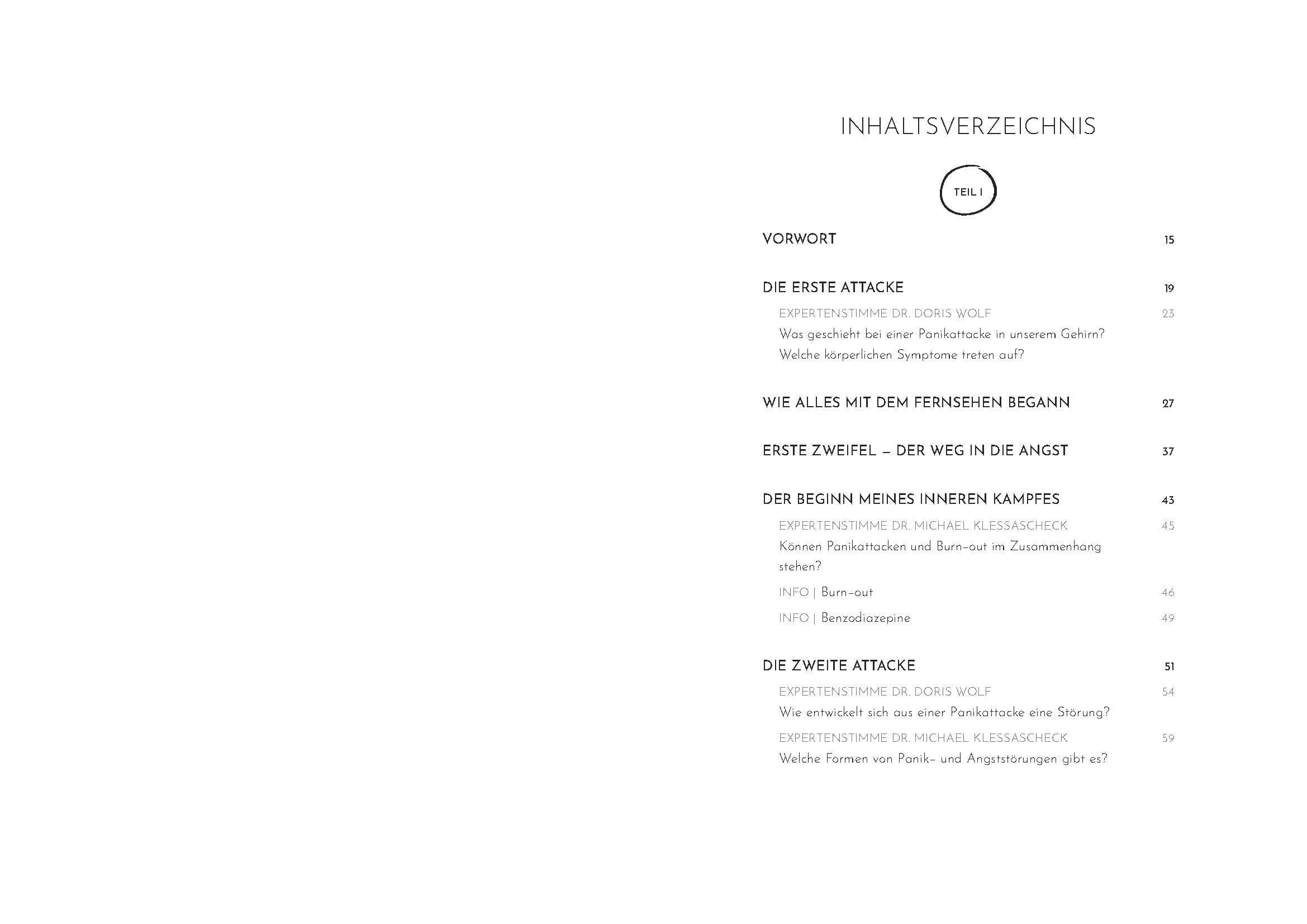 Inhaltsverzeichnis des Buches. Kapitelüberschriften und Seitenzahlen. Verlag: Edel Books.