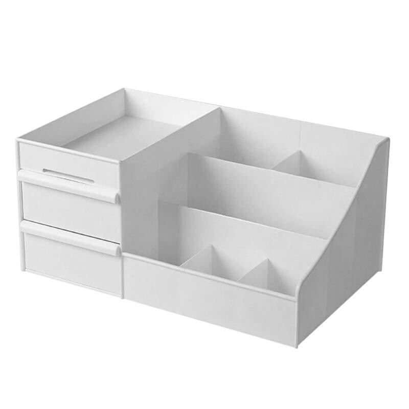 Weißer Kosmetik-Organizer mit Schubladen und verschiedenen Fächern.