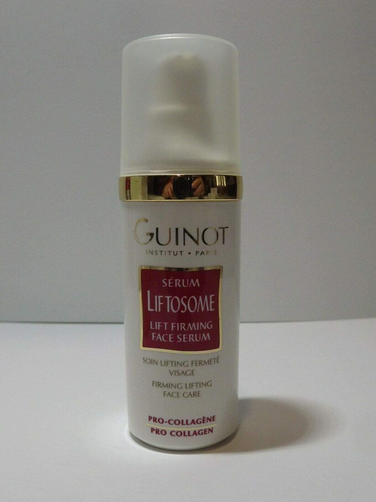 Guinot Liftosome Serum: Flakon mit Pumpspender und goldfarbenem Ring.