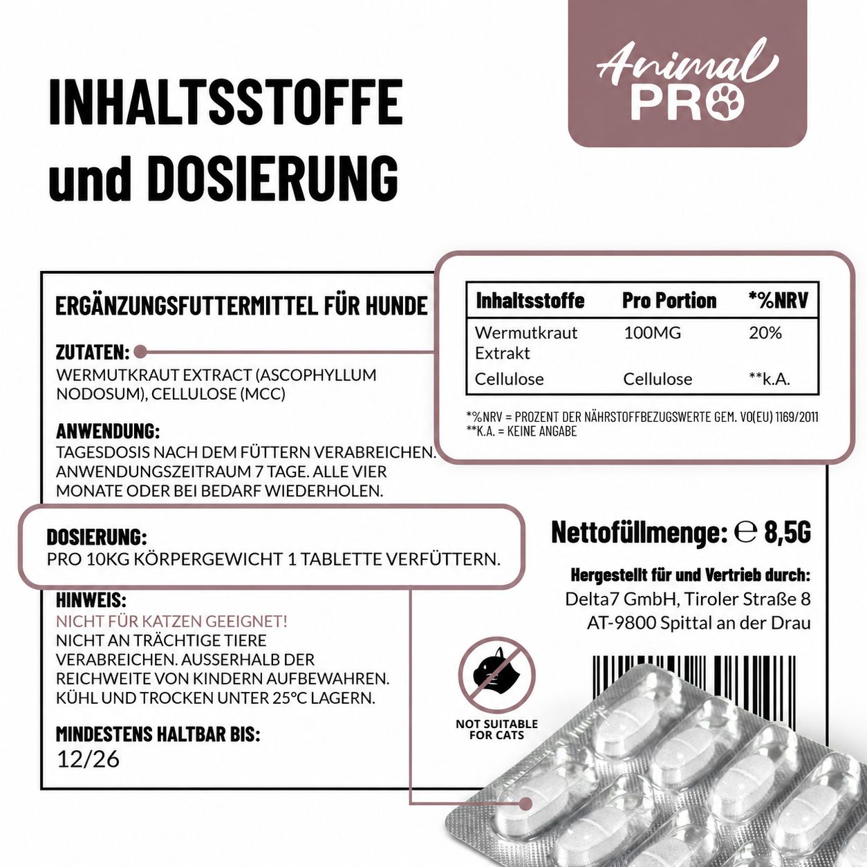 Gelenkix Inhaltsstoffe und Dosierung: Wermutkraut Extrakt, Cellulose. 10 Tabletten.