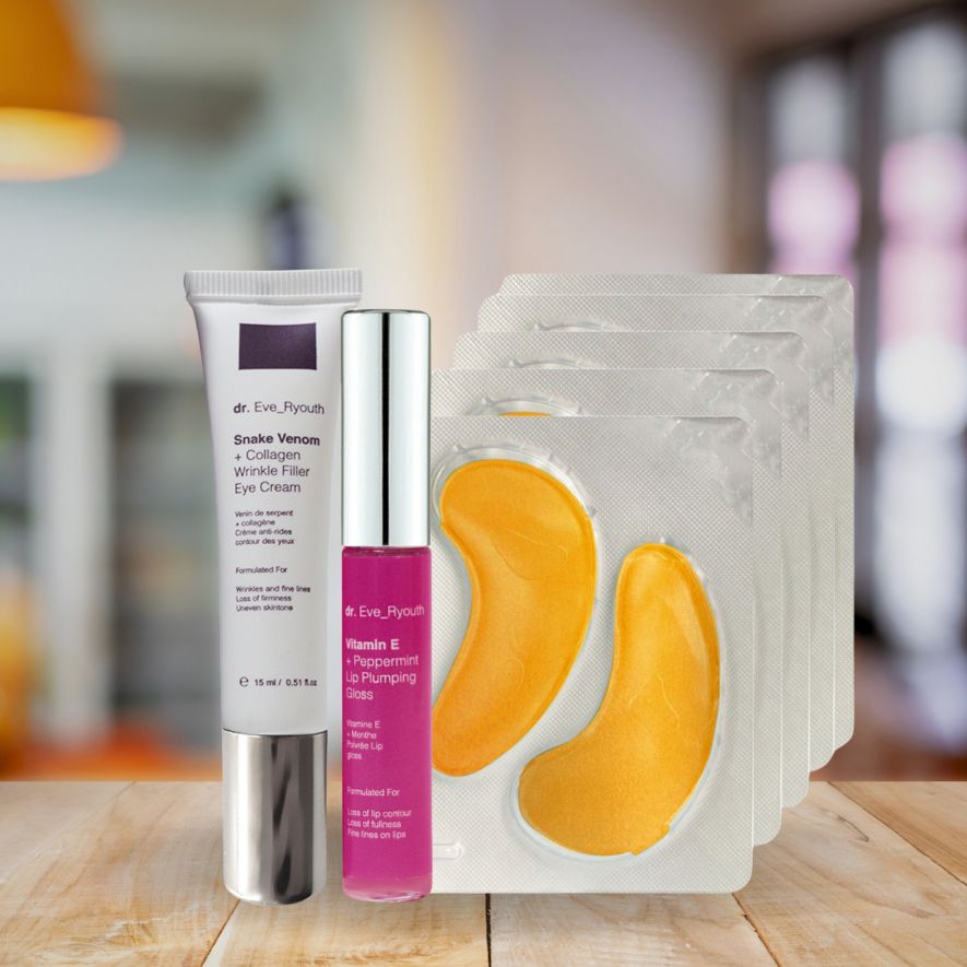 Dr. Eve_Ryouth Anti-Aging Augen- und Lippenpflege Set mit Augencreme, Lippen-Gloss und Augenpads.