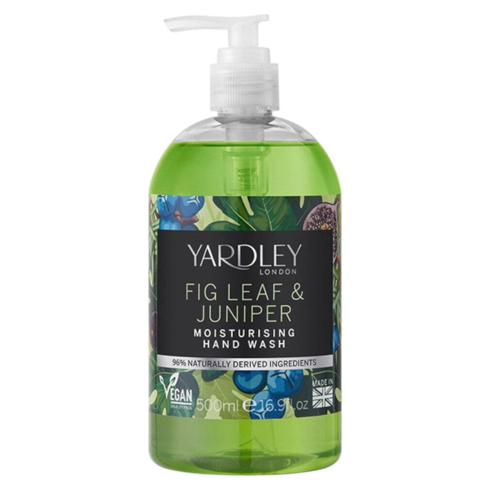 Yardley London Handwaschflüssigkeit mit Feigenblatt & Wacholder, 500ml. Veganes Produkt mit 96% natürlich gewonnenen Inhaltsstoffen.