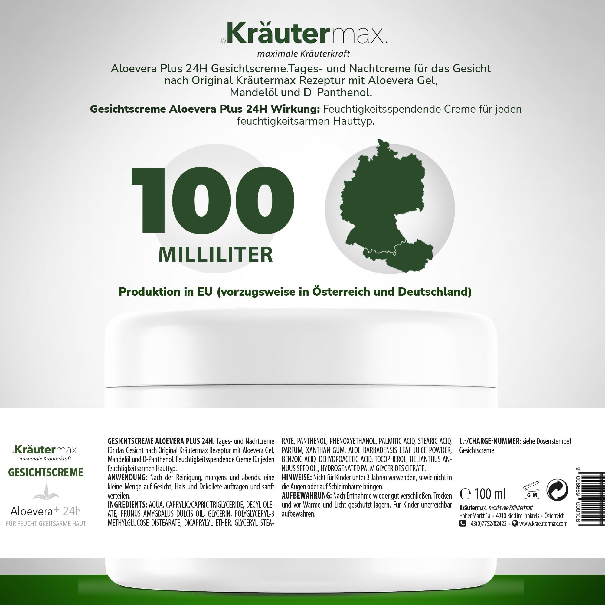 Kräutermax Gesichtscreme Aloevera plus 24h 100 ml Tagescreme