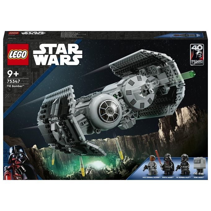 LEGO Star Wars 75347 TIE Bomber. Graues Raumschiff-Modell mit Minifiguren-Abbildungen auf der Verpackung. Altersempfehlung: 9+.