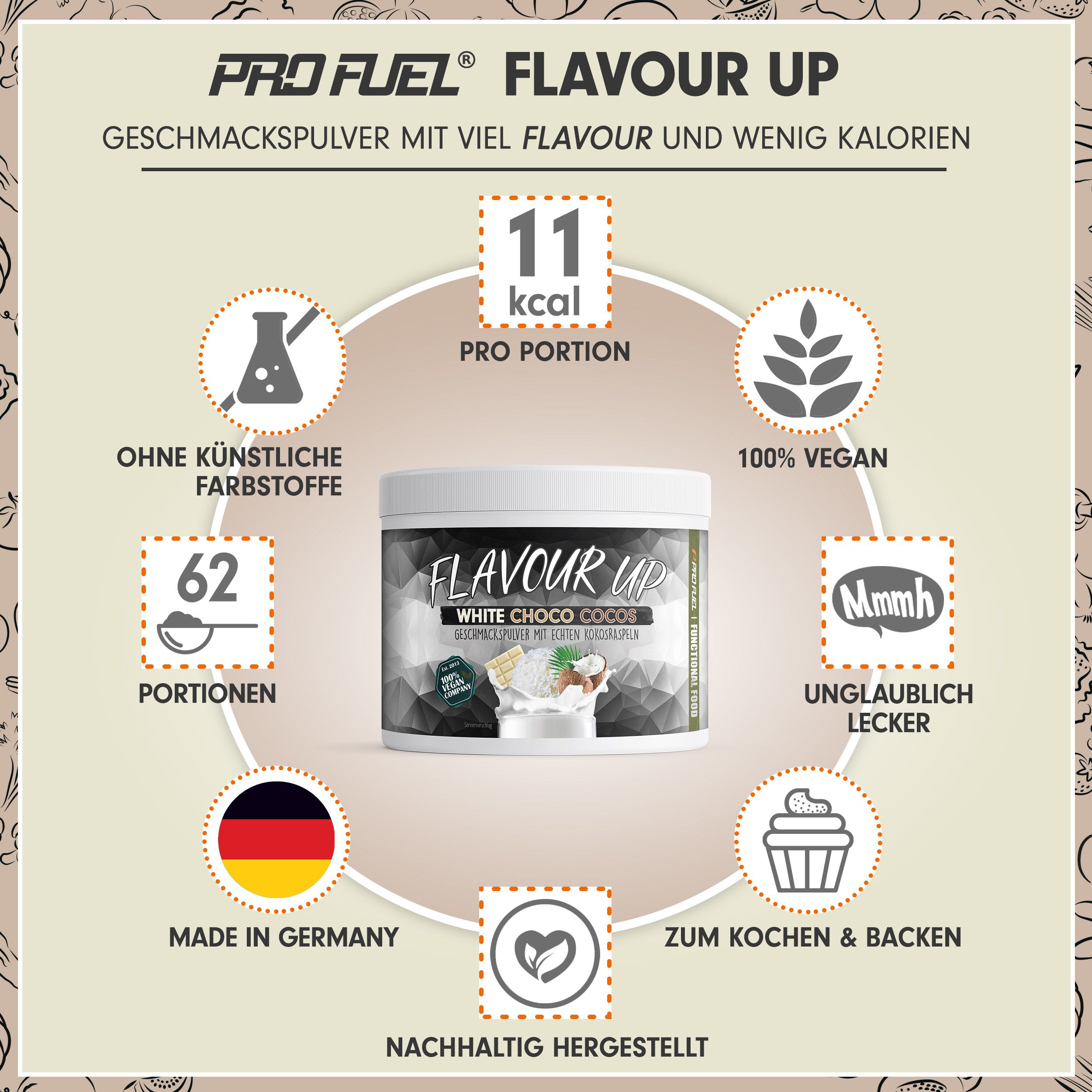 ProFuel - Flavour UP Geschmackspulver White Choco Cocos nur 11 kcal pro Portion 250 g Pulver