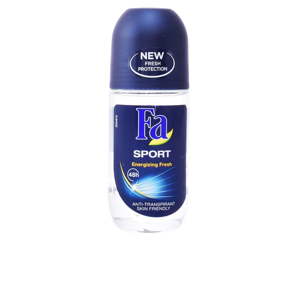 Deo-Roller mit blauem Deckel. Aufschrift: Fa Sport Energizing Fresh. Mit 48h Schutz. Anti-Transpirant. Hautfreundlich.