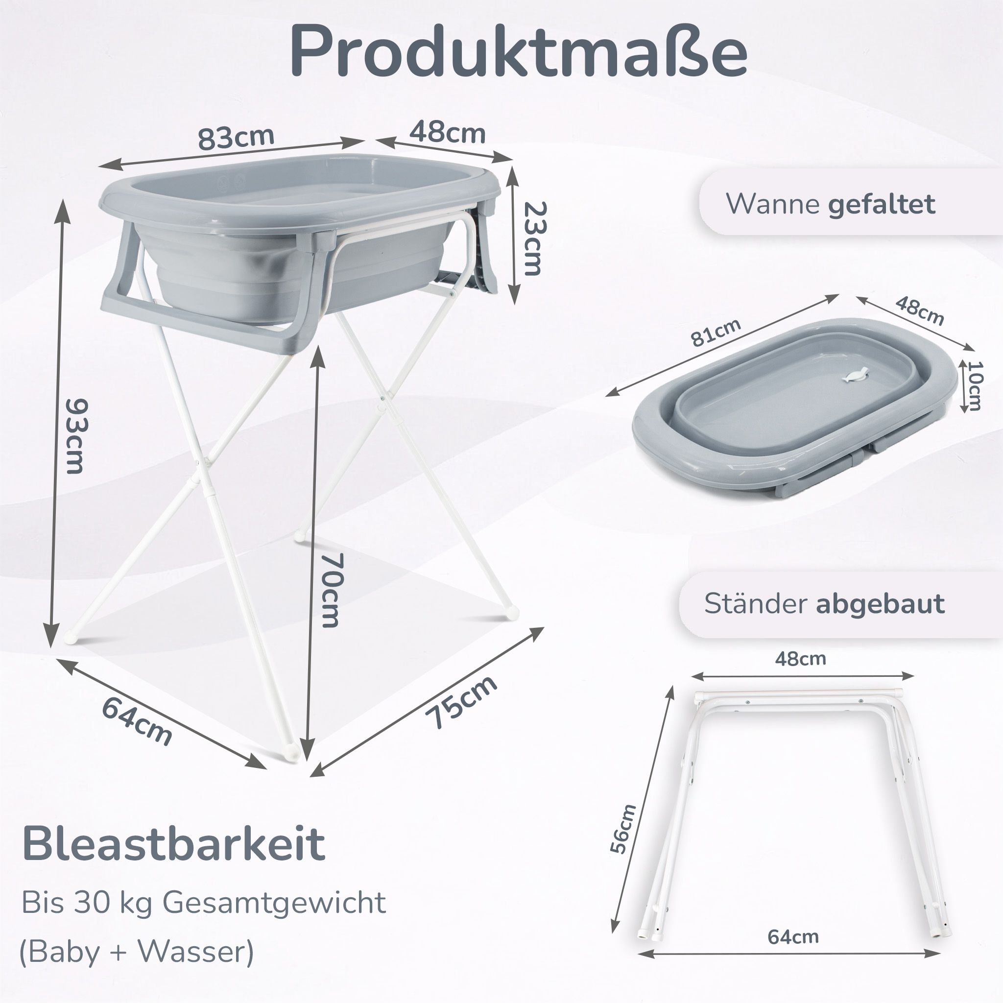 Baby Badewanne faltbar mit Ständer - Babywanne + Ständer + Abflussschlauch + Thermometer