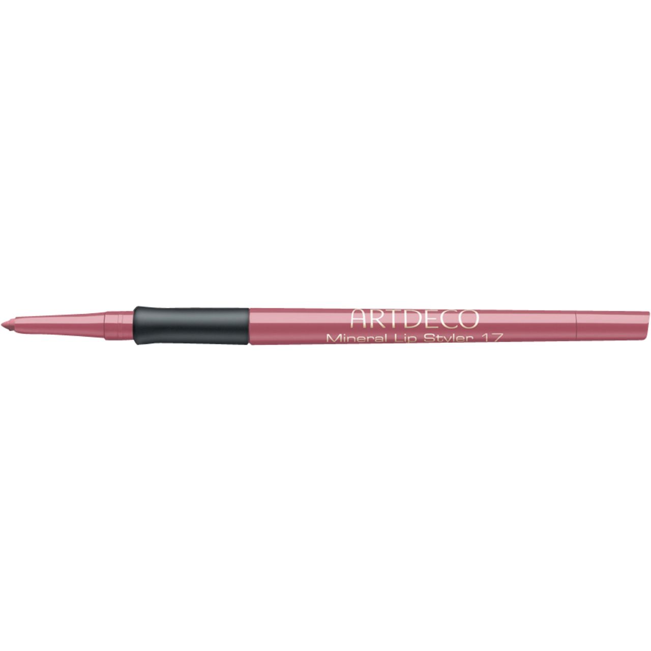 Lippenstift von Artdeco. Rosa Stift mit schwarzem Mittelteil. Aufschrift: Mineral Lip Styler 17.