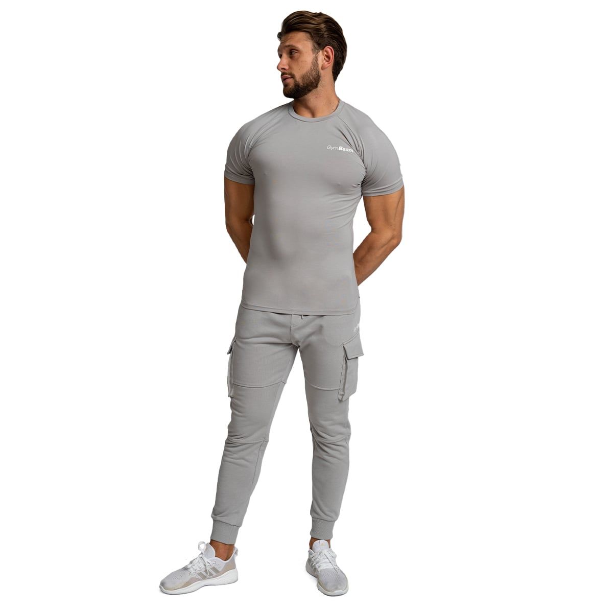GymBeam T-Shirt Herren slim mit Kurzarm und verlängertem Schnitt in Grau