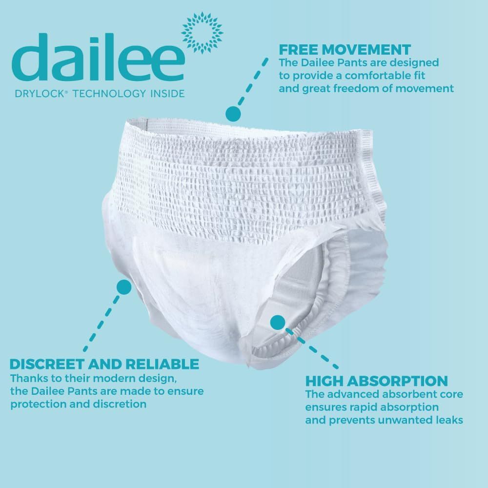 Dailee Pants Plus Inkontinenzhose. Hohe Absorption, diskret, freie Bewegung.
