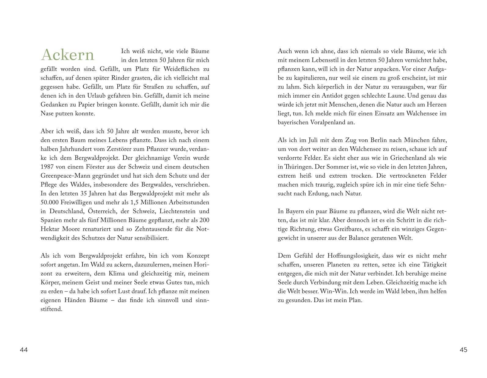 Buchseite mit Text. Fließtext in deutscher Sprache. Überschrift: "Ackern".