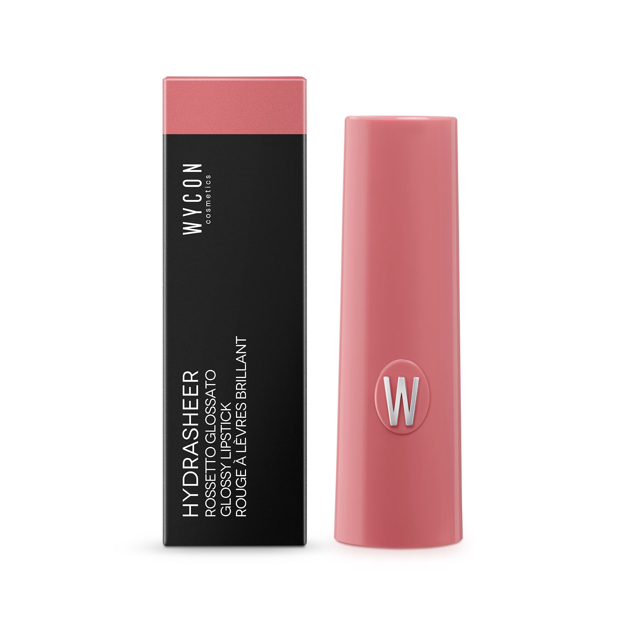 WYCON Hydrasheer Glossy Lipstick 14 Punch: Lippenstift und Verpackung.