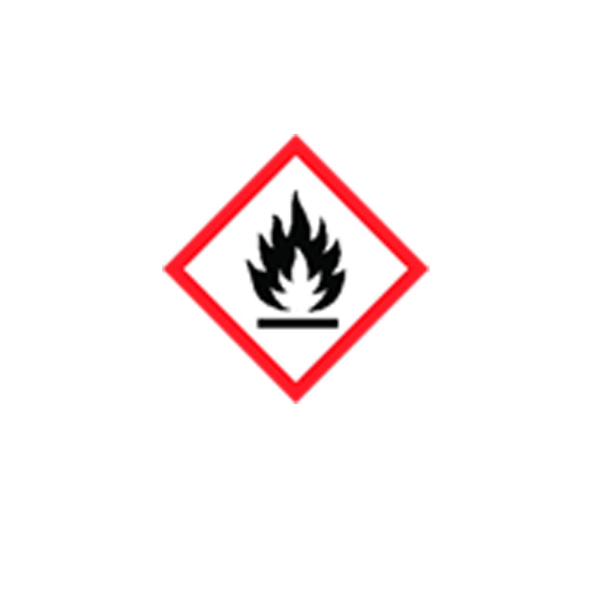 Gefahrensymbol GHS02 Flamme in rotem Quadrat auf weißem Hintergrund.