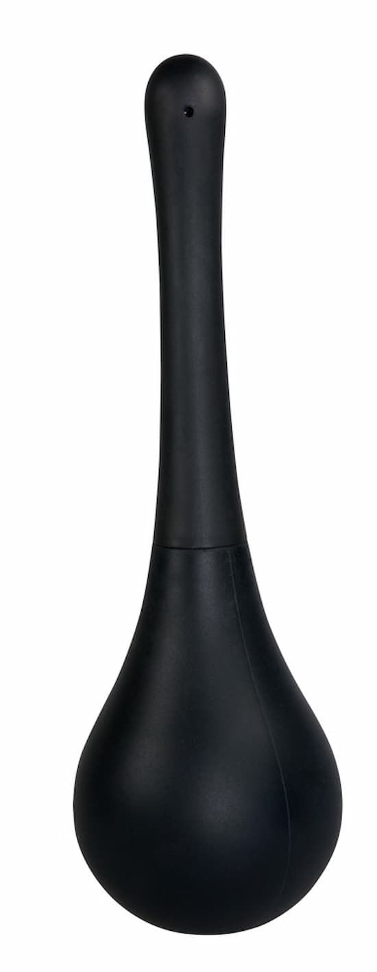 Schwarze Anal-Dusche. Birnenförmiger Kopf, zylindrischer Schaft. Glatte Oberfläche.