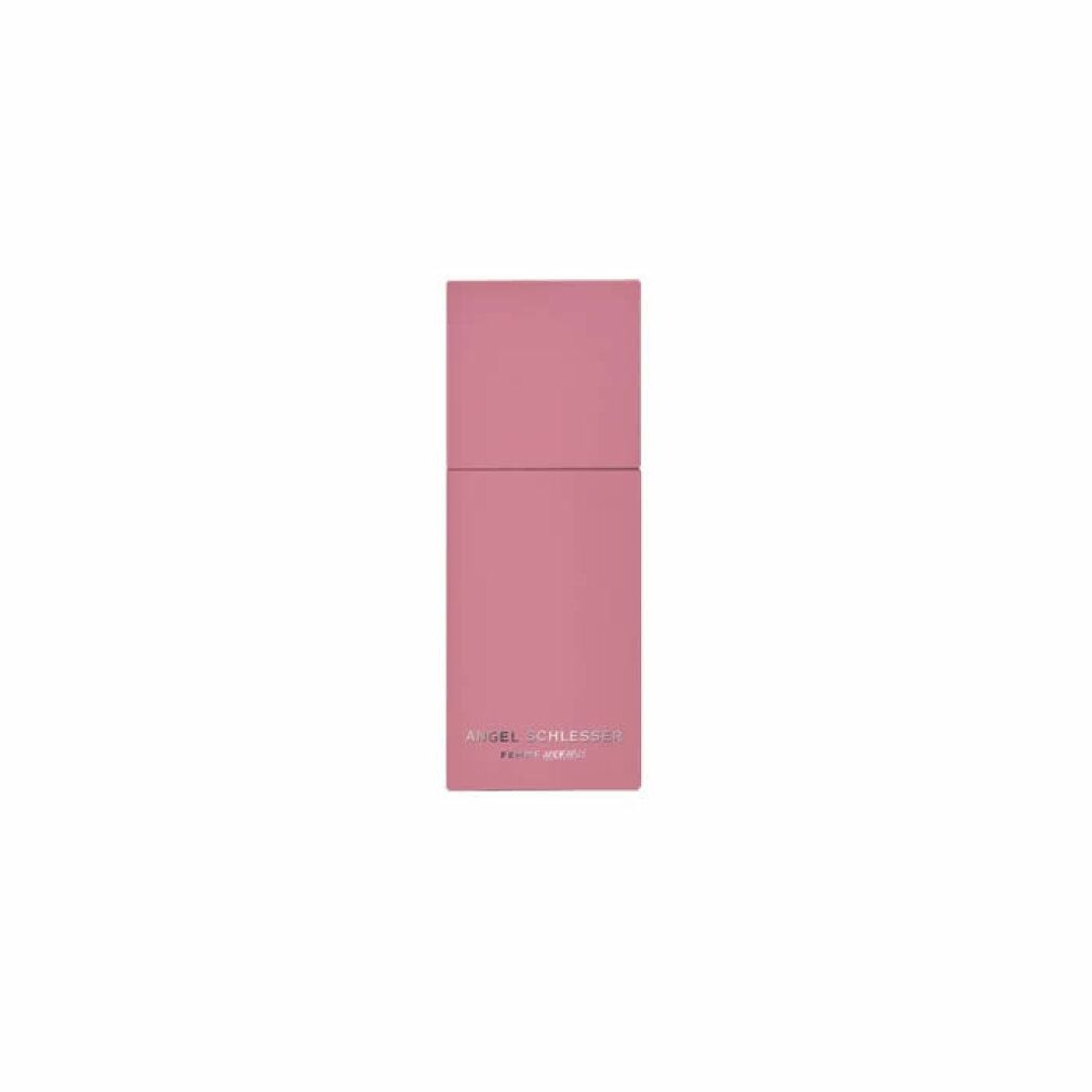 Rosa Flakon. Aufschrift: Angel Schlesser Femme Adorable. Eau de Toilette.