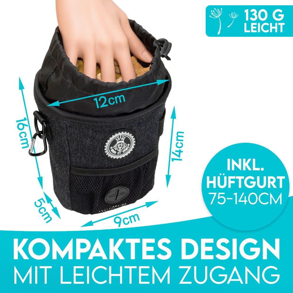 HUND IST KÖNIG® kompakter Hunde Futterbeutel, robuste Leckerlitasche fürs Training & Gassigehen