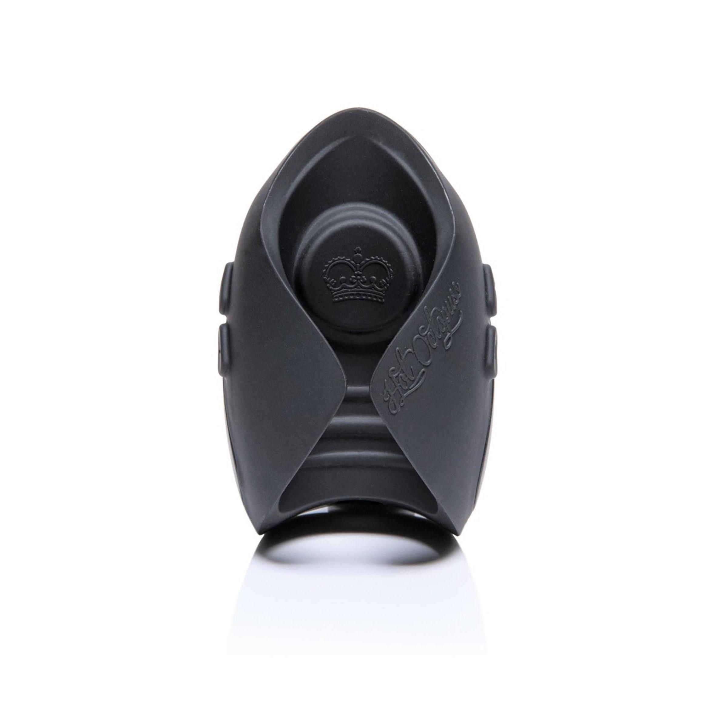 Schwarzes, ovales Gerät. Oberseite mit Krone. Seitlich abgerundete Form.