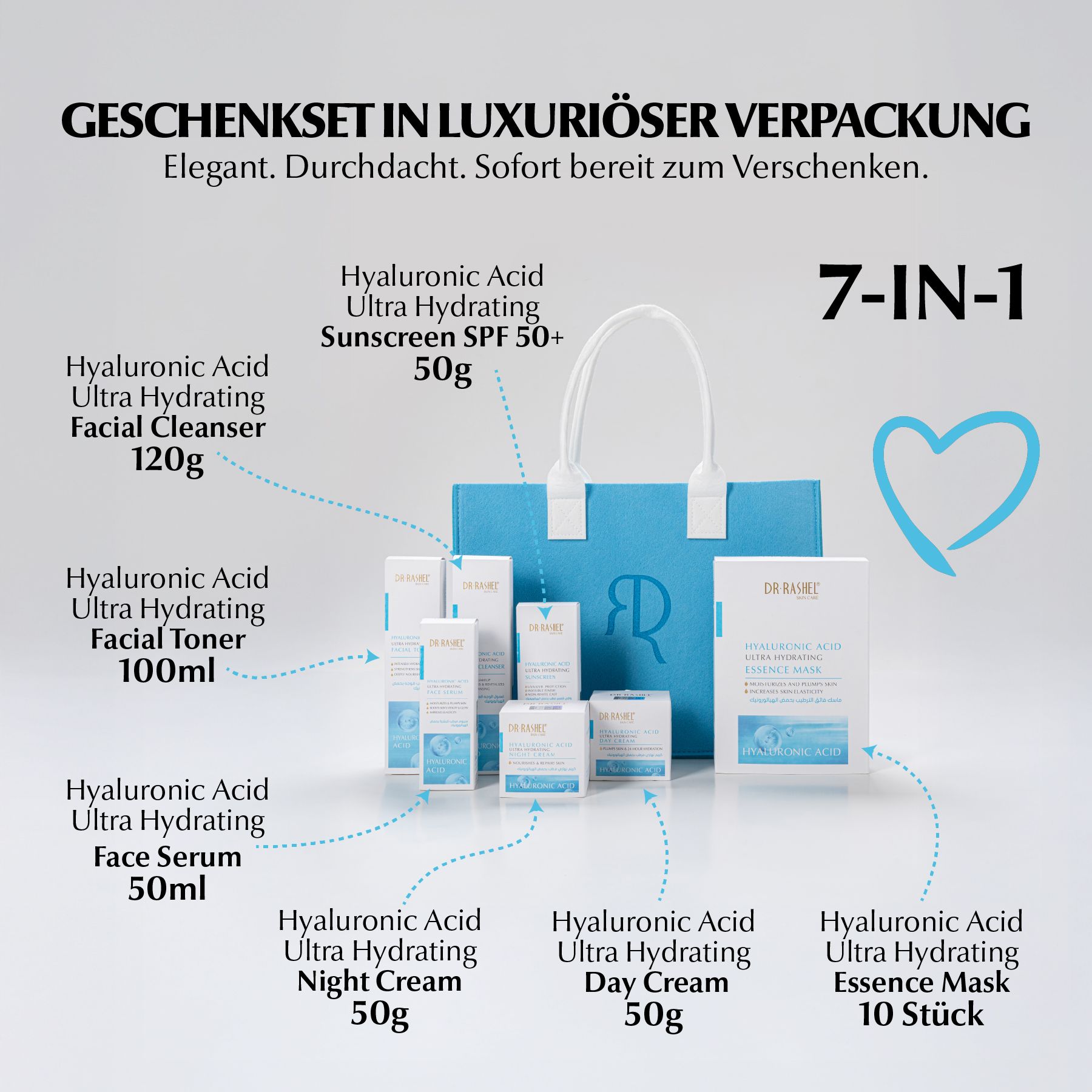 DR RASHEL Gesichtspflege-Set Hyaluronsäure Hyaluronic Acid Serum Cream Toner