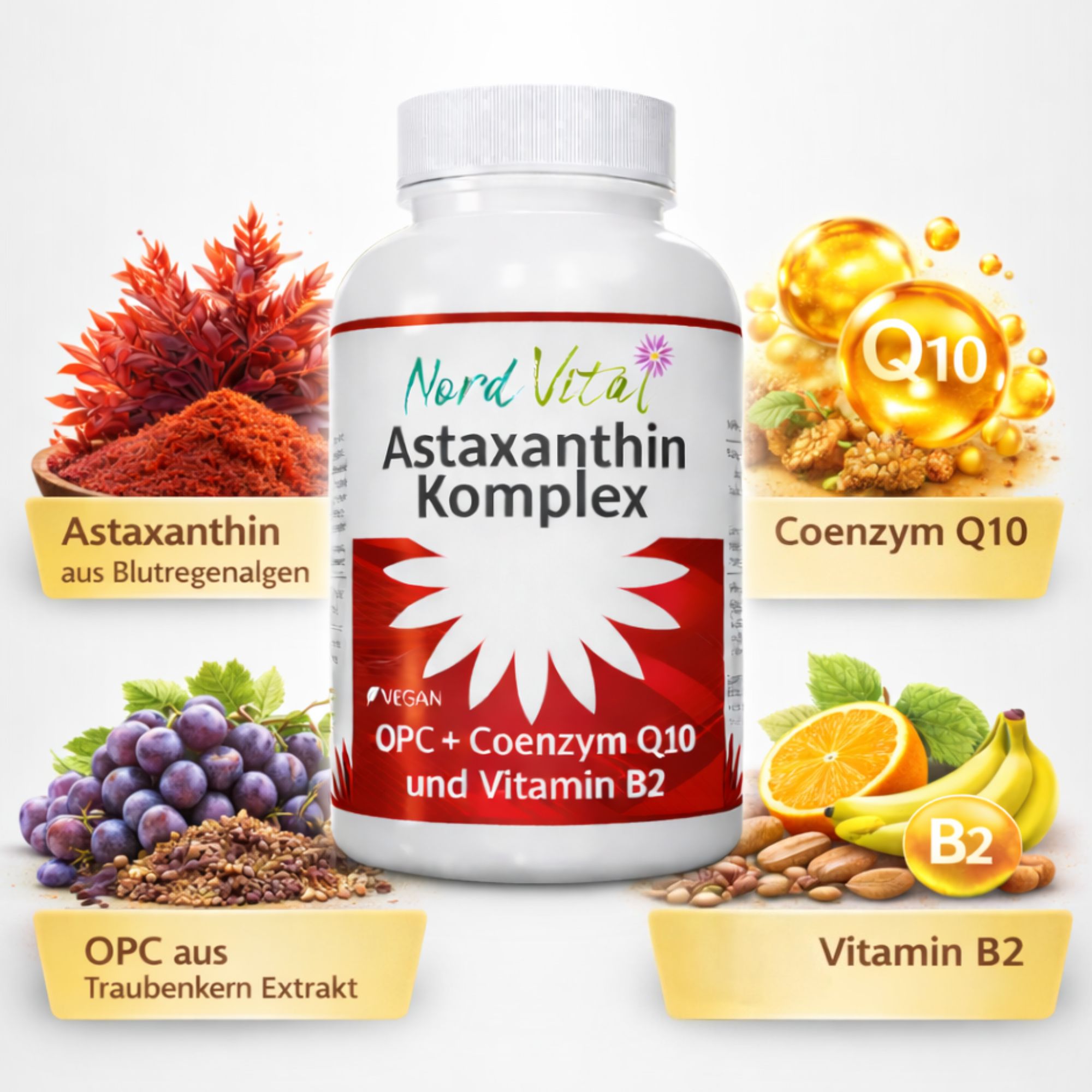 Nord Vital Astaxanthin Komplex - Astaxanthin 12mg - OPC - Coenzym Q10 - Vitamin B2